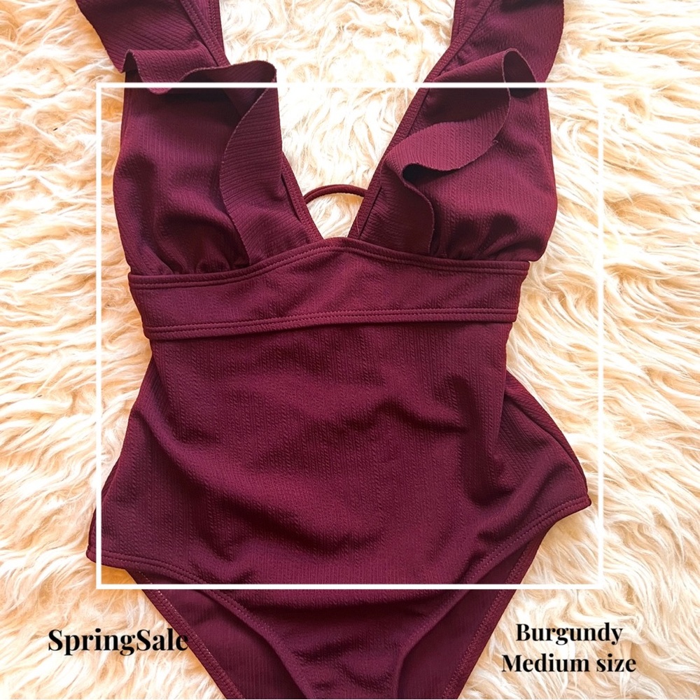 Ruffle trip lace up swimsuit Onepiece Medium